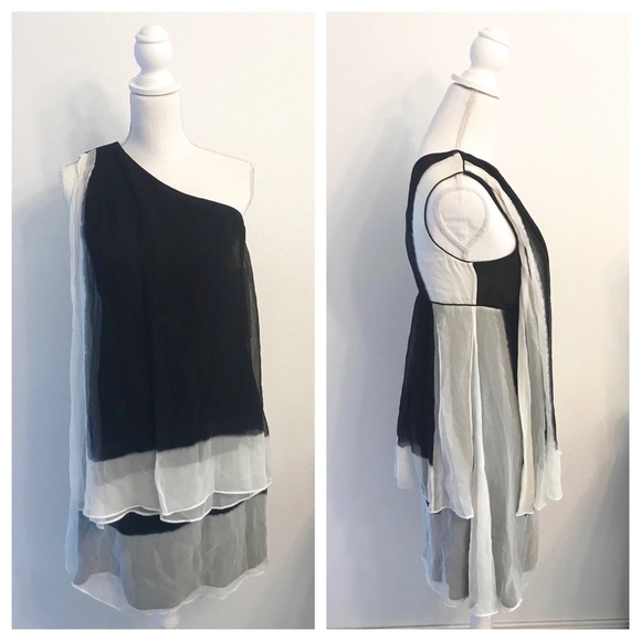 L.A.M.B. Dresses & Skirts - {l.a.m.b.} chiffon dress black white one shoulder